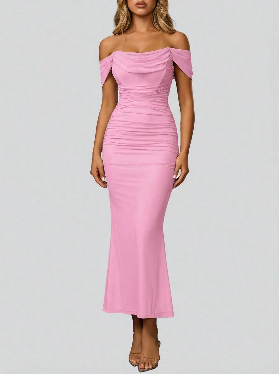 Sedessea Off-Shoulder Mermaid Hem Ruffle Fitted Maxi Dress
