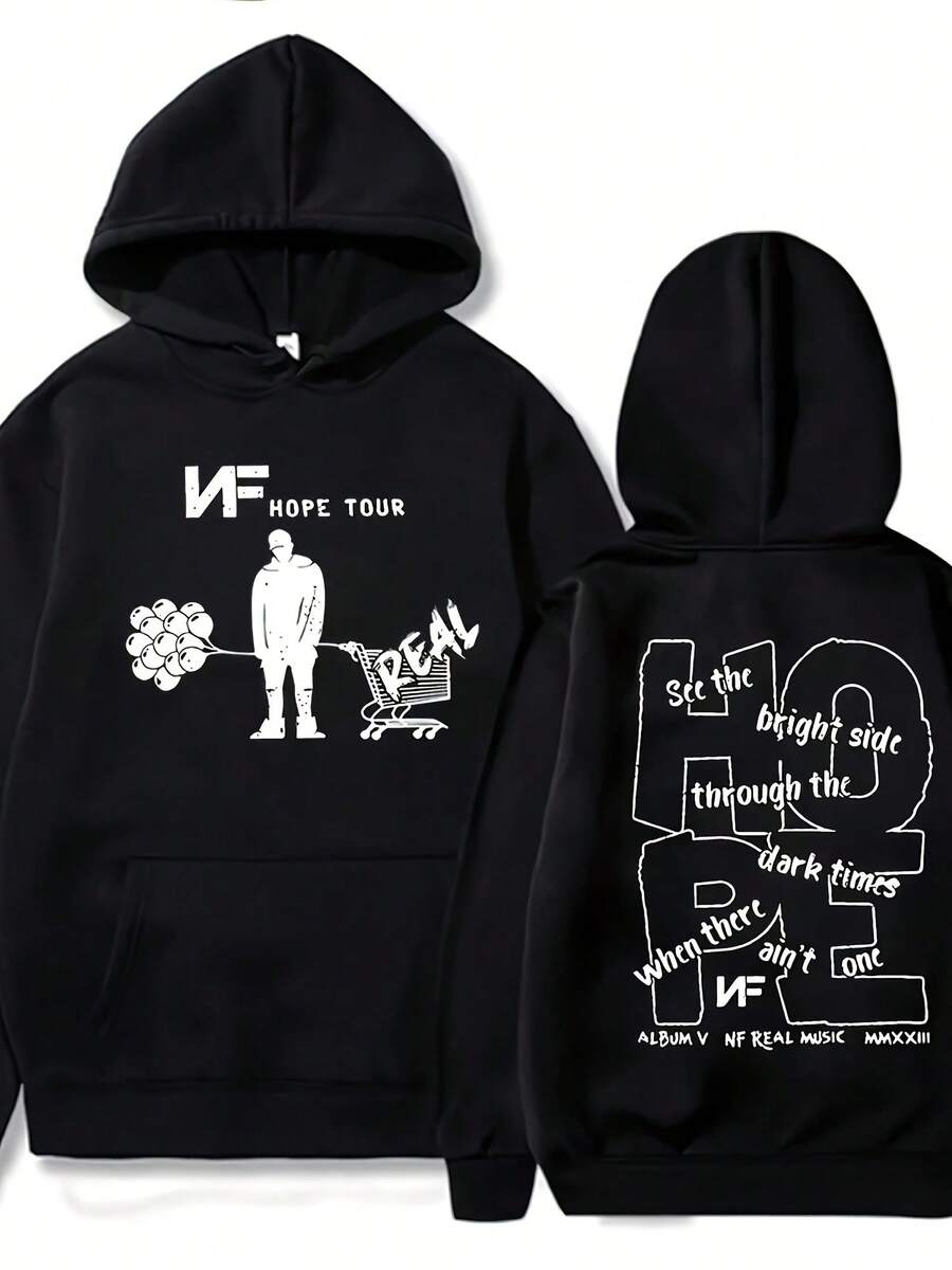 1PC NF Hope Tour Graphic Men's Hoodie Album V NF Real Music MMXIII See The Bright Side Through The Dark Times - 黑色 - 查看 1