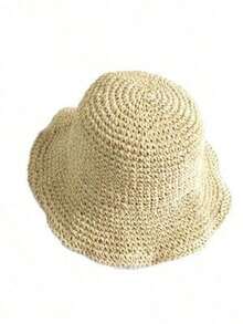 1pc Women Fashion Straw Hat, Outdoor Beach Hat, Braided Fisherman Hat Summer Beach Holiday, Foldable Large Brim Hat, & Daily Use - 淺褐色的 - 查看 12