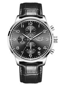 LIGE Men's Business Casual Watch Classic Three-Eye Clock Style Quartz Watch Waterproof Date Fashion Daily Wear, Gift Watch For Friends - Brown - View 15