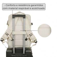 Waterproof Expandable Backpack For Notebooks, Travel, Executive, School, Reinforced, Large Capacity With USB Port, Unisex - Beige - View 5
