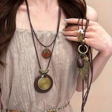 4 Stücke Bohemian-Stil mehrschichtiges Halsketten-Set für Frauen - Vintage Boho-Stil Anhänger, weiß K beschichtete Zinklegierung, geeignet für den täglichen Gebrauch und als Geschenk - Braun - Übersicht 3