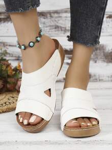 Women's Comfortable High Heel Open Toe Elegant Sandals, Fashion Platform Sandals - White - View 3