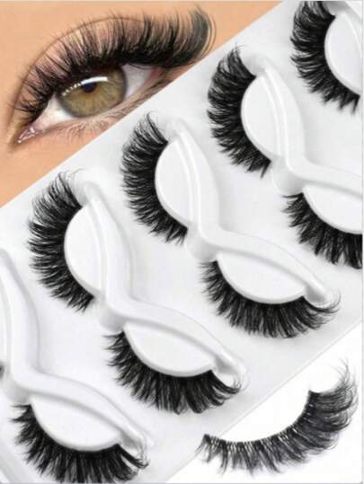 5 Pairs Of 3D Fluffy Cat-Eye Fox-Eye False Eyelashes, Natural Appearance, Soft Curl, Lengthened Lashes, Elongated Outer Corners, Dramatic Lashes, Reusable