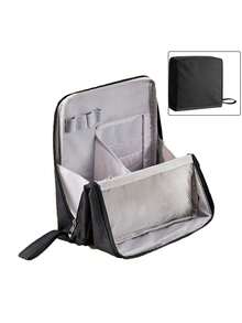 Large-Capacity Upright Makeup Bag - Multi-Room Travel Makeup Organizer, Fabric And Mesh Pockets, Portable Desktop Skincare And Makeup Tool Organizer (Beige/Black), Disposable Makeup Bag/Sturdy Zipper Switch Bag, Makeup Bag, Vanilla, Makeup Bag, Organizer Bag, Makeup Bag, Toiletry Bag, Desktop Organizer Bag, Shuxin Makeup Bag, Large Opening Upright Large-Capacity Makeup Organizer, Office Desktop Organizer Bag/Pencil Case - Multicolor - View 12