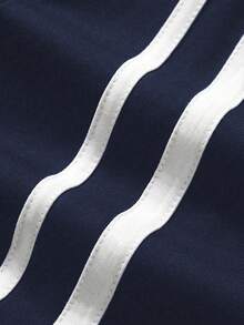 1件少女户外休闲时尚撞色条纹短袖T恤，春夏秋季款 - 藏蓝色 - 查看 9