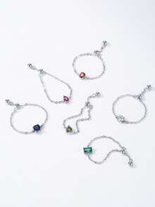 1 chiếc nhẫn bạc 925 đính đá sinh nhật, dây chuyền điều chỉnh được, thích hợp cho nữ giới đeo hàng ngày và làm quà tặng sinh nhật. - Bạc - Xem 5