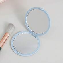 1 Portable Folding Makeup Mirror - Round Vanity Mirror, Lightweight And Durable Plastic Travel Mirror With Handle And Folding Design, Suitable For Outings And Travel - Simple Style, Scratch-Resistant Glass, Elegant Vanity Mirror, Perfect For Holiday Gifts To Girlfriend - 藍色 - 查看 6
