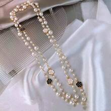 1pc Fully Rhinestone & Pearl Decor Long Necklace, Fashion Versatile Sweater Chain, Suitable For Dress, Suit, Party, Evening Wear - Multicolor - View 9