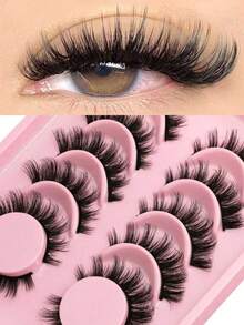 6对卡通猫眼假睫毛，仿貂毛假睫毛，狐狸眼假睫毛，自然浓密假睫毛，角色扮演旅行化妆工具（8-15条）假睫毛，睫毛，假睫毛 - 黑色 - 查看 1