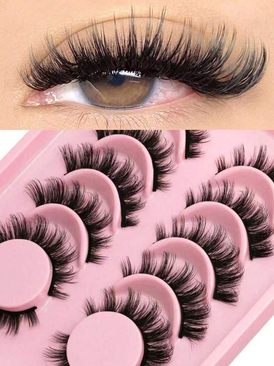 6对卡通猫眼假睫毛，仿貂毛假睫毛，狐狸眼假睫毛，自然浓密假睫毛，角色扮演旅行化妆工具（8-15条）假睫毛，睫毛，假睫毛 - 黑色 - 查看 1