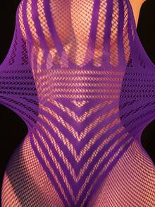 1pc Women's Sexy Lingerie Fishnet Bodysuit, Striped Tie-Up Halter Backless Bodycon Jumpsuit, Suitable For Party Night - Purple - View 6