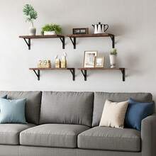 Floating Shelves For Wall, Wood Wall Mounted Shelves For Bedroom, Bathroom, Living Room, Kitchen Storage And Decor(Brown, Set Of 4, 16.5 Inch) - 棕色 - 查看 3