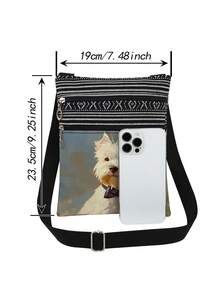 Vintage Oil Painting Style Westie Dog Graphic Messenger Bag, Unisex Reusable Shoulder Bag, Classic Crossbody Satchel, Artistic Healing Cute Puppy Print Storage Bag, Adjustable Strap Party Gift For Westie Lovers - White - View 3