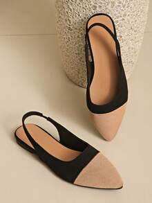 2026 Spring New Women's Backstrap Mules Fashion Pointed Toe Patchwork Commuter Flat Shoes - Black - View 2