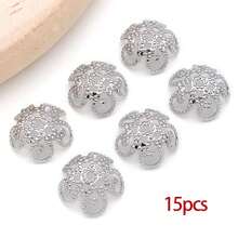 15个18K镀金花朵珠帽，精美镂空黄铜珠帽，适用于DIY工艺品，如耳环、手链、项链等珠宝工艺品。 - 彩色 - 查看 12