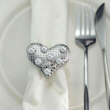 1pc Pearl Heart Shaped Napkin Ring, Suitable For Restaurants, European Style Napkin Holder