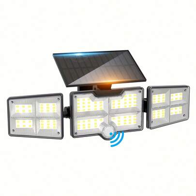 Güneş Enerjili Dış Mekan Projektörü, Hareket Sensörlü Duvar Lambası, 122 Yüksek Parlaklıkta LED Ampul, IP65+3 Mod, Üç Işık Kaynağı, Ayarlanabilir Aydınlatma Açısı, Uzun Pil Ömrü, Bahçe, Yüzme Havuzu, Sokak, Avlu ve Güvenlik Aydınlatması İçin Uygundur.