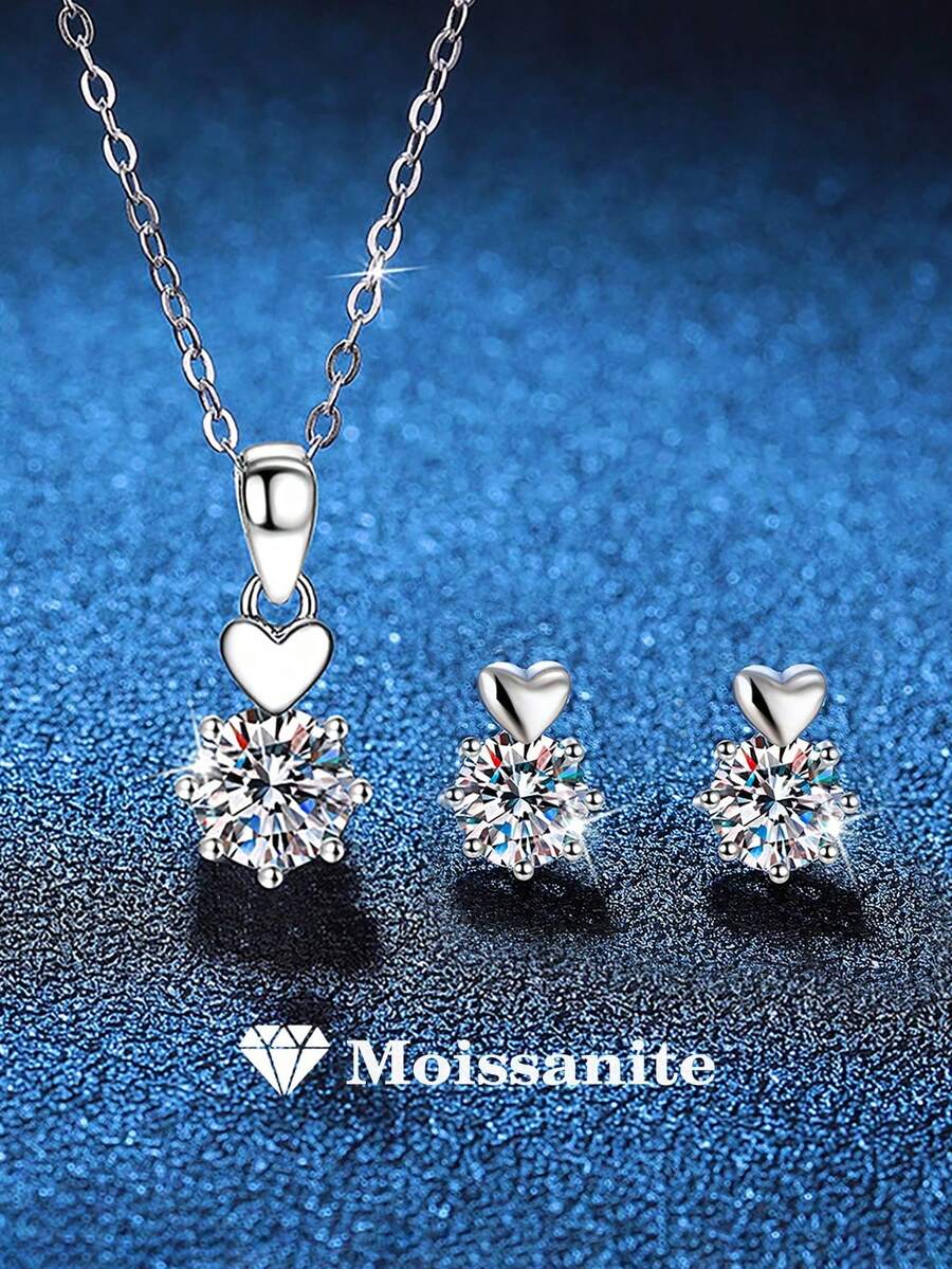 BLOVEMEE 3件套优雅奢华2克拉莫桑石耳环项链套装，适合女性日常佩戴、参加派对、节日、情人节、母亲节、结婚纪念日等场合，是理想的珠宝礼物。 - TZ001M - 查看 1