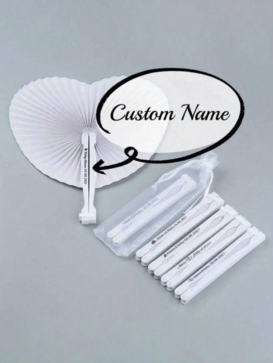 Customized Heart-Shaped & Round Folding Fans, Specially Designed For Weddings, Engagements, Bachelorette Parties, Valentine's Day And Other Occasions. White Heart-Shaped Folding Fans, Can Be DIY Painted, Also Suitable As Party Decorations, Birthday Gifts Or Wedding Gifts. - Multicolor - View 1