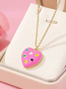 1 chiếc vòng cổ hình trái tim kiểu dáng tối giản, ngọt ngào, dễ thương theo phong cách Châu Âu, kết hợp giữa trái tim tráng men hồng và trái tim nhiều màu, thích hợp cho nữ giới đeo hàng ngày, đi chơi, dự tiệc, PR, ngày Valentine, làm quà tặng cho bạn gái/người yêu. - Hồng - Xem 7