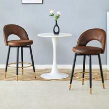 Tabouret de bar pivotant 360° - Revêtement technologique brun respirant et confortable - Siège rembourré, adapté à la cuisine, salle à manger, bar ou terrasse - Vendu par pack de 2 - Marron + Noir + Tissu + Métal + Lot de 2 - Voir 3