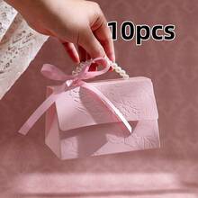 10个粉色珍珠纸礼盒，适合用作婚礼回礼、伴娘礼物、派对礼物，配有丝带，是情人节、新娘送礼会、婴儿送礼会及其他特殊场合的理想礼物。 - 彩色 - 查看 15