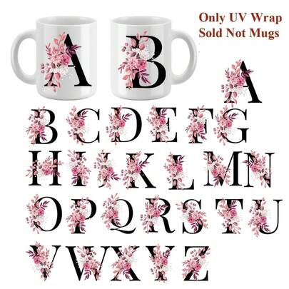 UV DTF 深色玫瑰花卉字母杯贴纸，自粘花朵，适用于 16 盎司杯子、木材、塑料、玻璃、金属、陶瓷表面、工艺用品。