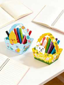 4个装便携式复活节兔子礼品袋纸板糖果篮，复活节快乐纸质糖果篮，可爱兔子小鸡造型糖果礼盒，派对糖果盒，可爱动物主题节日礼品包装用品 - 彩色 - 查看 6