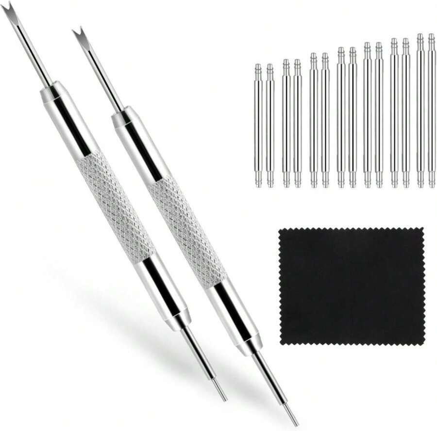 Watch Band Pins Replacement Kit, 16 PCS Diameter 15mm Heavy Duty Stainless Steel Watch Link Remover Set Watch Strap Pins Adjustment Tool Link Removal Kit For Watch Bracelet Repairing (Length 14-25mm) - 白色 - 查看 1