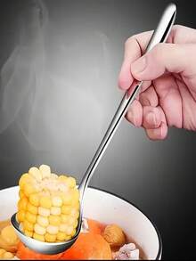 1個/2個/3個耐用不鏽鋼餐勺，耐腐蝕，長柄設計方便盛菜，適用於廚房菜餚、粥、湯和火鍋 - 餐廳和餐車的理想餐具，情人節禮物/聖誕節/感恩節/母親節/父親節/花環節 (銀色) - 銀色 - 查看 3