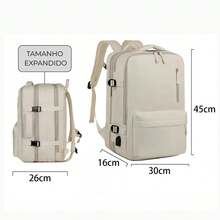Waterproof Expandable Backpack For Notebooks, Travel, Executive, School, Reinforced, Large Capacity With USB Port, Unisex - Beige - View 7