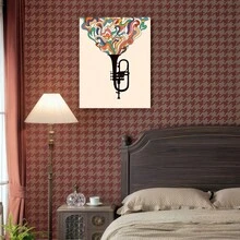 Impresión de póster en lienzo enmarcado 1 pieza Arte inspirado en la música vibrante - Lienzo colgante de pared con notas musicales coloridas y diseño de clave de sol - Estilo moderno retro para decoración del hogar, oficina, sala de estar, dormitorio - Medio de tinta duradera, decoración de la sala de música - Enmarcado - Ver 5