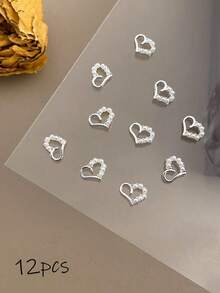 12 pezzi Charm per unghie a forma di cuore cavo, stile giapponese minimalista di lusso Y2K, decorazioni per unghie adatte per San Valentino con perle e diamanti finti, ideali per unghie corte e french tip, accessori per nail art multifunzionali - Multicolore - Visualizzare 10