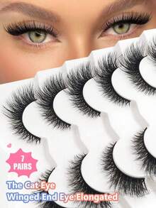 7 Pairs Cat Eye Lashes Faux Mink Eyelashes Winged End Eye Elongated Eyelashes Fake Lashes Soft Natural Long Full Strip Lashes Strip Lashes,Lashes,Eyelashes,Fake Lashes - Multicolor - View 1
