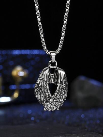 1pc Vintage Wing Pendant Necklace, Fashionable & Unique, Suitable For Men's Daily Wear And Gift