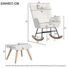 Ergonomic White Rocking Chair, 92 Cm High, 65 Cm Seat Width - Includes 1 Headrest And 1 Footrest (49 X 38 X 38 Cm), Stable Rubber Base, Maximum Load 113 Kg, Rocking Chair, Relaxation Chair - White - View 6
