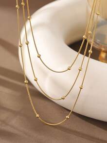 Cring Coco 1 pièce Collier en acier inoxydable 304 de forme géométrique avec design de faux perles, élégant et vintage. Cadeau élégant pour la fête des mères, la Saint-Valentin et pour une tenue quotidienne - Doré - Voir 5