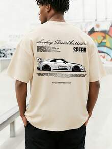 Racing Enthusiast Must-Have! Men's Summer Car Element Printed Round Neck Short Sleeve T-Shirt - Apricot - View 1