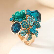 1 pieza Anillo abierto de cristal geométrico brillante - 10082LB Azul Lago - Ver 4