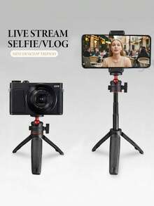 Mini Aluminum Alloy Selfie Stick Tripod, Tabletop Phone Holder With Handle, Can Be Handheld Or Placed On The Ground. Suitable For Webcams, Canon G7X Mark III, ZV-1, RX100 VII, A6400, A6600 And Other Cameras - Optional Phone Holder Fits Various Smartphones. Portable Mini Vlog Stand, One-Button Pop-Up, Adjustable Legs, Rubber Feet For Stability, Outdoor Sports Stand, Selfie Accessory, Valentine's Day Couples Photography Tool - Multicolor - View 2