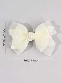 2pcs Solid Color White Hair Bows For Girls,Mesh Glitter Pearl Decor Hair Clips For Kids,Fashion Pearl Hair Accessories For Toddlers Gifts - White - View 7