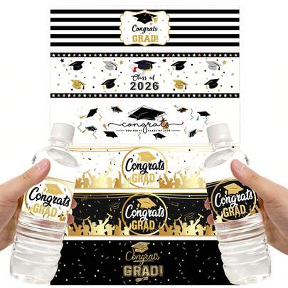 2026毕业主题水瓶贴纸（10张/20张/40张），毕业庆祝派对水瓶礼品包装装饰贴纸