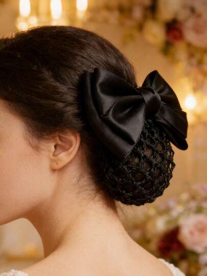 1pc Bow Net Hair Clip, Everyday Professional Work Hair Accessory, Hair Slide, Hair Barrettes