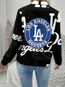 This Los Angeles Dodgers Women's Athletic Jacket Is Perfect For Baseball, Featuring A Los Angeles Dodgers Print Casual Jacket Design, Suitable For Outdoor Activities._2_bg2_t1 - 彩色 - 查看 2