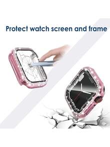 4pcs Sparkling Rhinestone Protective Case Compatible With Apple Watch Ultra/SE/12/11/10/9/8/7/6/5/4 Series, Fits 40/41/42/44/45/46/49mm Watch Face, With Screen Protector, Sparkling Protective Surface - Black + Silver + Pink + Rose Gold - View 6