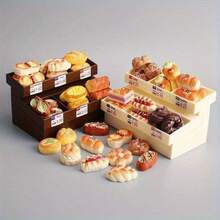 OBOVAY 1 Set Mini Estante para Pan + Comida + Plato + Clip, Estante para Pan Vertical, Estante para Pan de Gabinete, Comida en Miniatura Exquisita, Modelo en Miniatura de Pan, Modelo de Decoración Pequeña de Pan y Postre de Resina, Adecuado para Decoración de Casa de Muñecas, Pequeño Regalo para Pastelería, Estilos de Comida Aleatorios - Multicolor - Ver 5