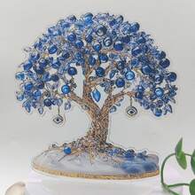Decoração de Mesa Acrílica Elegante de Olho Grego 2D - Design Plano 2D, Contas Transparentes Azuis, Folhas Douradas, Sem Necessidade de Energia, Perfeito para Casa, Festa, Vitrine, Presente de Feriado e Ano Novo, Decoração de Casa de Feriado | Decoração de Estilo Luxuoso | Artesanato Requintado, Decoração de Olho Grego - Multicolorido - Visão 6