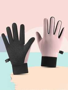 1 Pair Children's Winter Fleece Lined Sports Gloves, Thickened Warm Five-Finger Gloves With Ribbed Cuffs, Suitable For Skiing, Cycling, Daily Outdoor Warmth - Multicolor - View 15