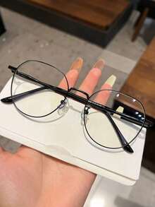 1pc Ladies Highly Attractive Level Student Light Round Face Display Face Flat Non-Prescription Glasses Plain Frame,School And Computer Reading Gaming TV Phones - Multicolor - View 3